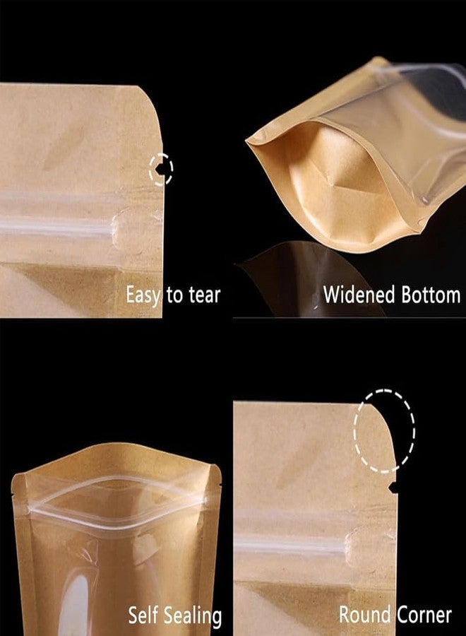 VELEXE Reusable Zip Lock Stand Up Pouches | Size: 180mm*260mm | Capacity: 750 Grams | Pack of 100 | Brown Kraft Paper & Transparent | Waterproof Leakproof Airtight Multi-Purpose Storage with Top Notch - Image 4